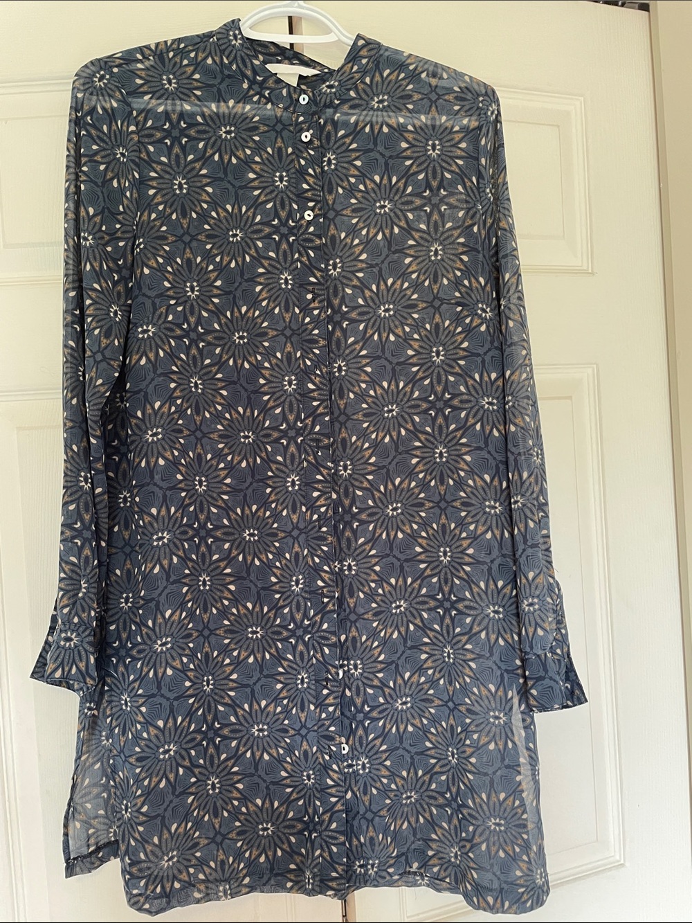 H&M Navy Floral-Pattern Button Front Tunic